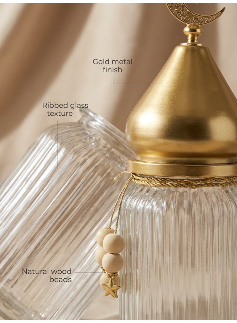 Tanseeq Gold Mosque Dome Glass Jars for Elegant Ramadan Table Decor and Storage - Islamic Eid Mubarak Gift Dates Container Kitchen Centerpiece Multipurpose Organizer 30cm - Image 3